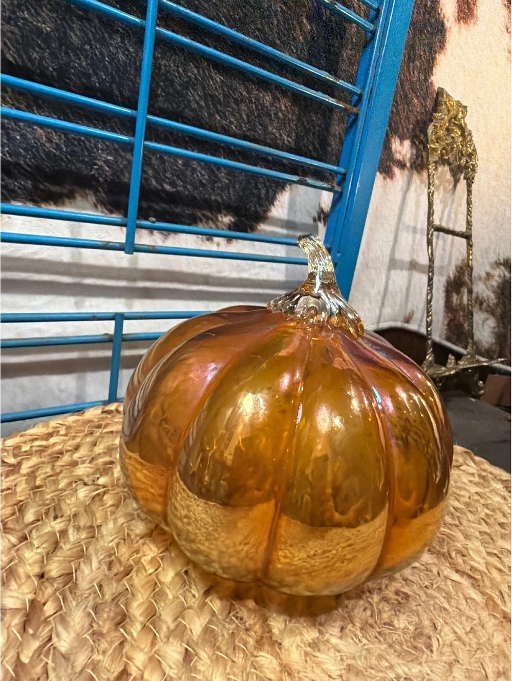 Decorative Amber Glass Pumpkin